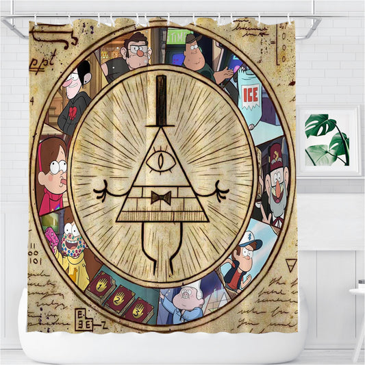 Personalized The Gravity Falls Intrigue Triangle Eye Characters Shower Curtain Farmhouse Bathroom Decor