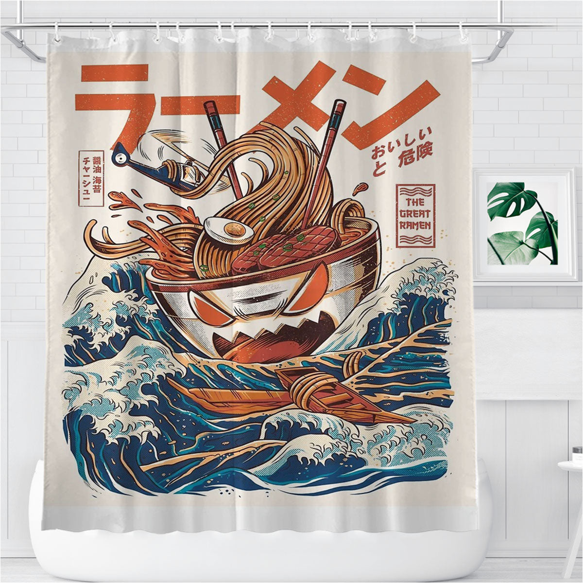 The Great Ramen Off Kanagawa Bathroom Shower Curtain Fabric Waterproof | 66 X 72 Inch