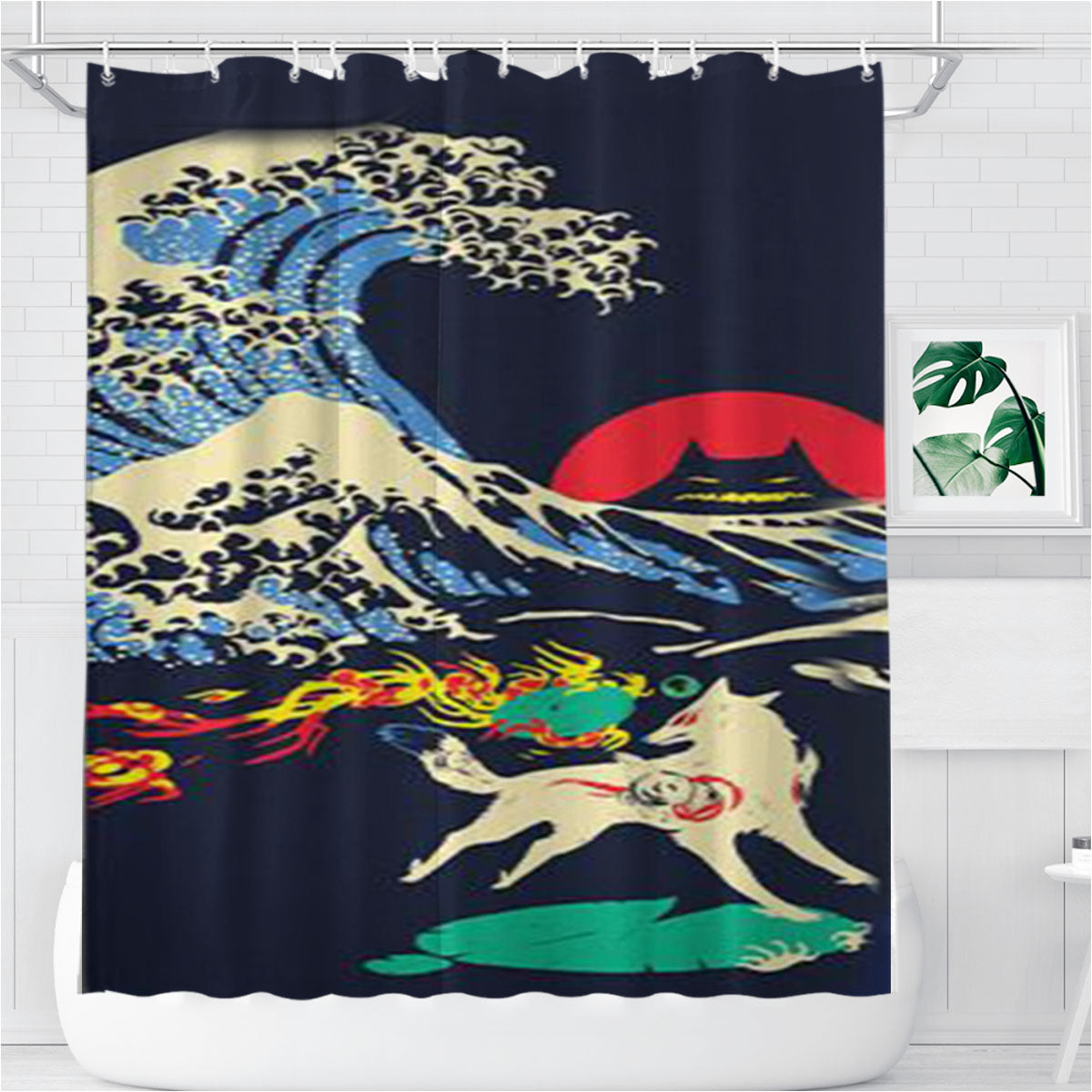 The Great Wave Of Oni Island Bathroom Shower Curtain Fabric Waterproof | 66 X 72 Inch