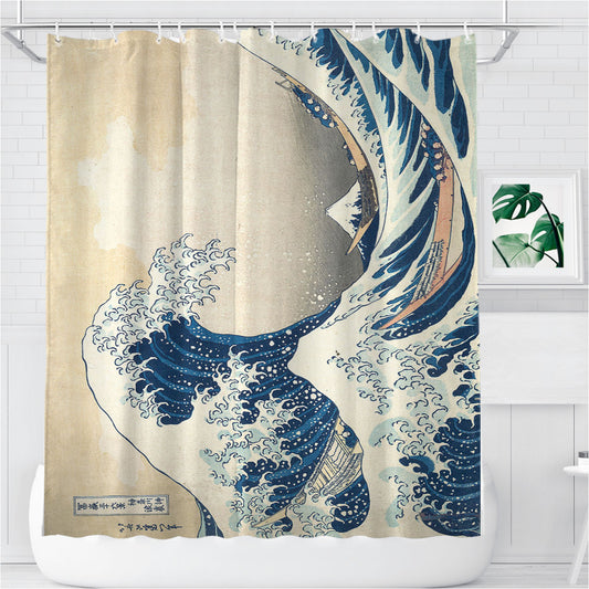 Personalized The Great Wave Off Kanagawa Shower Curtain Farmhouse Bathroom Decor