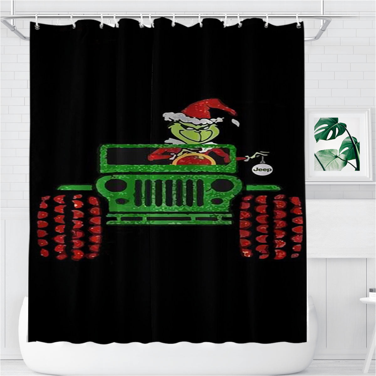 The Grinch Riding Jeep Bathroom Shower Curtain Fabric Waterproof | 66 X 72 Inch