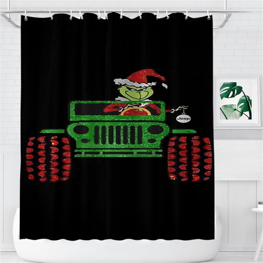 Personalized The Grinch Riding Jeep Shower Curtain Farmhouse Bathroom Decor