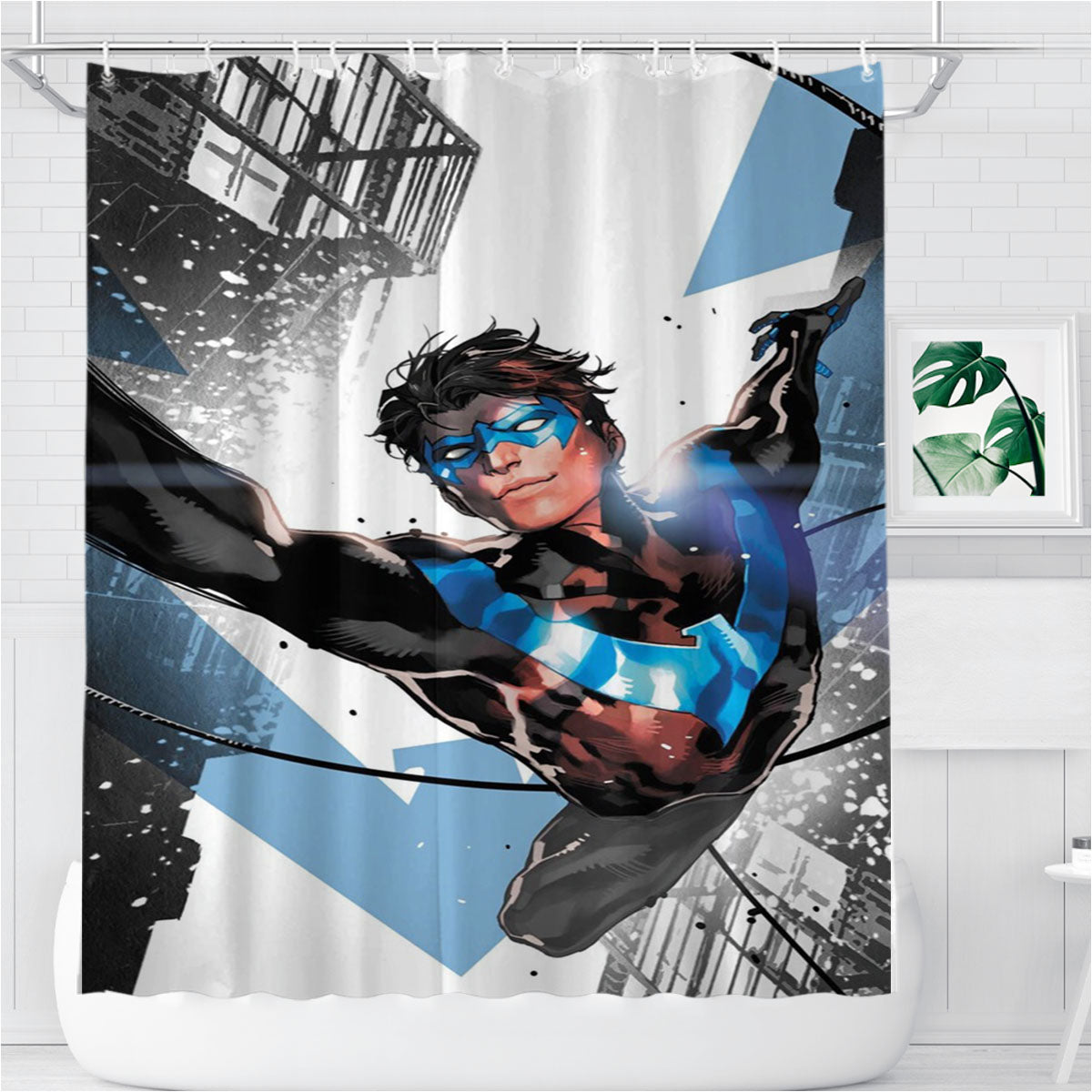 The Nightwing Titans Batman Robin Bathroom Shower Curtain Fabric Waterproof | 66 X 72 Inch