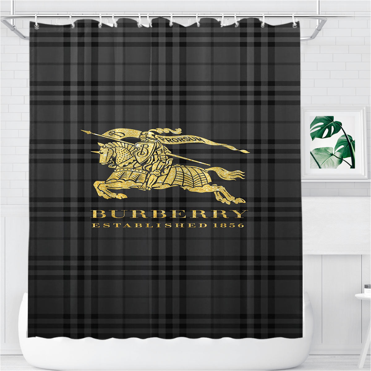 The Pattern Of Burberry Gold Logo Bathroom Shower Curtain Fabric Waterproof | 66 X 72 Inch