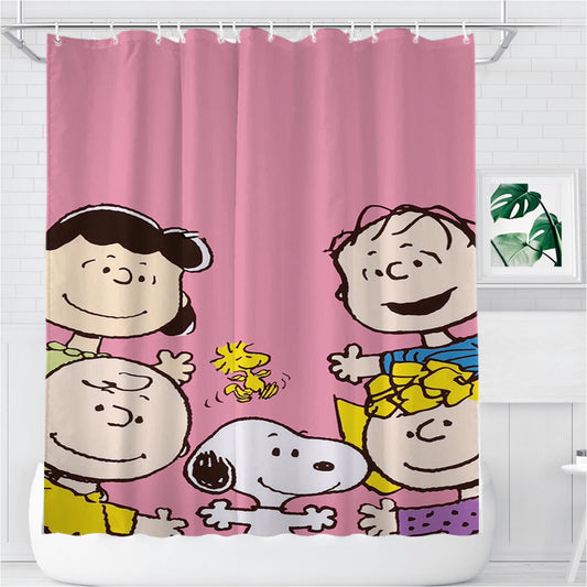 Personalized The Peanuts Charlie Brown And Snoopy Cartoon Shower Curtain Farmhouse Bathroom Decor