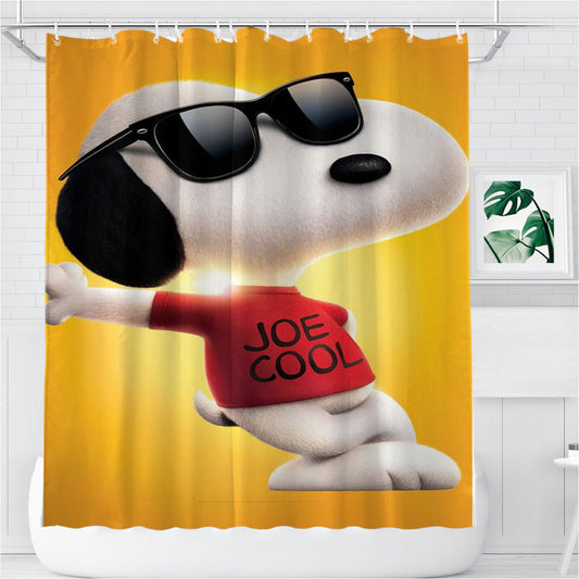 The Peanuts Movie Snoopy Joe Cool Tshirt Bathroom Shower Curtain Fabric Waterproof | 66 X 72 Inch