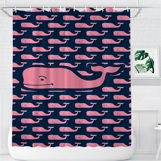 Personalized The Pope Vines Whale Pattern Navy Shower Curtain Farmhouse Bathroom Decor