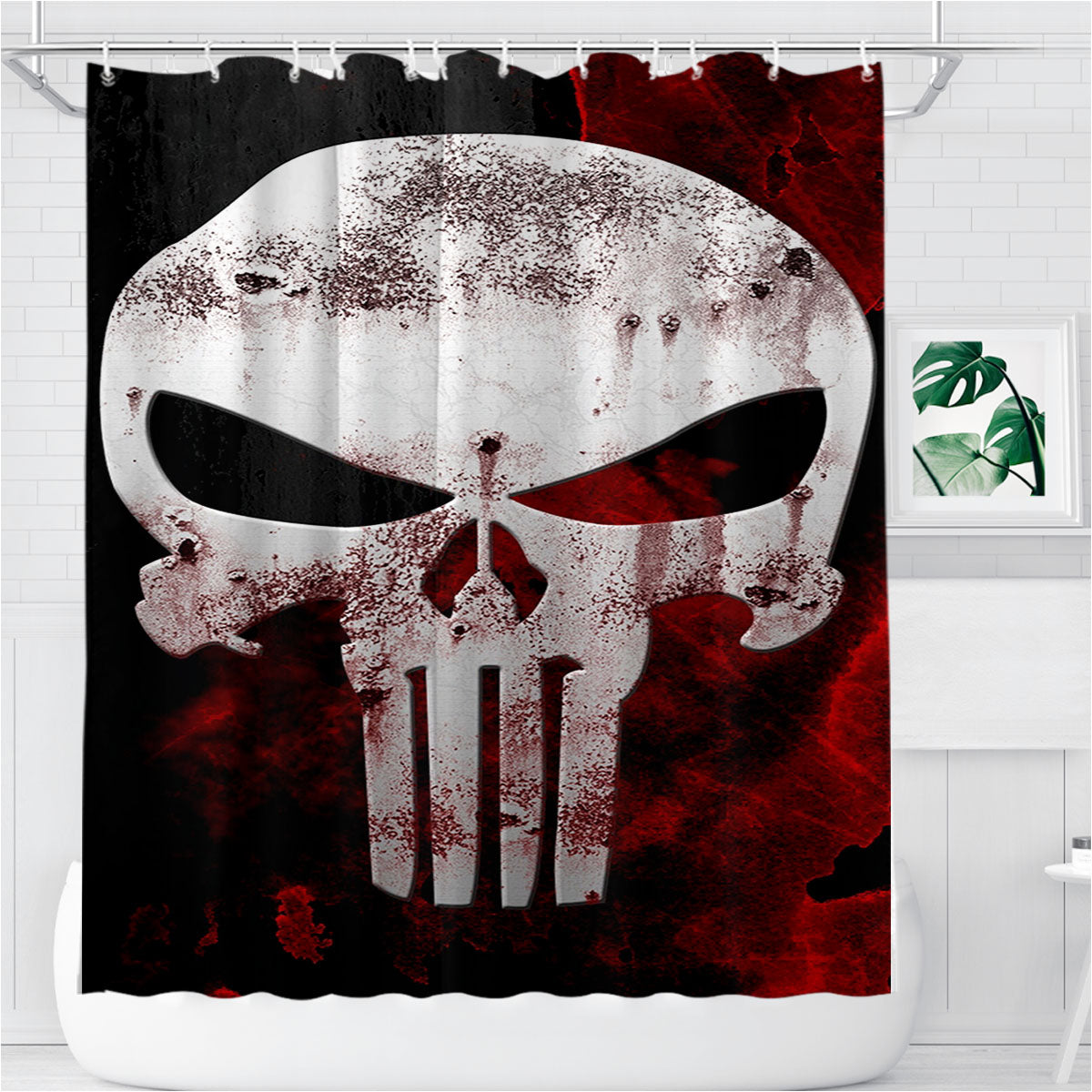 The Punisher Grunge Bathroom Shower Curtain Fabric Waterproof | 66 X 72 Inch