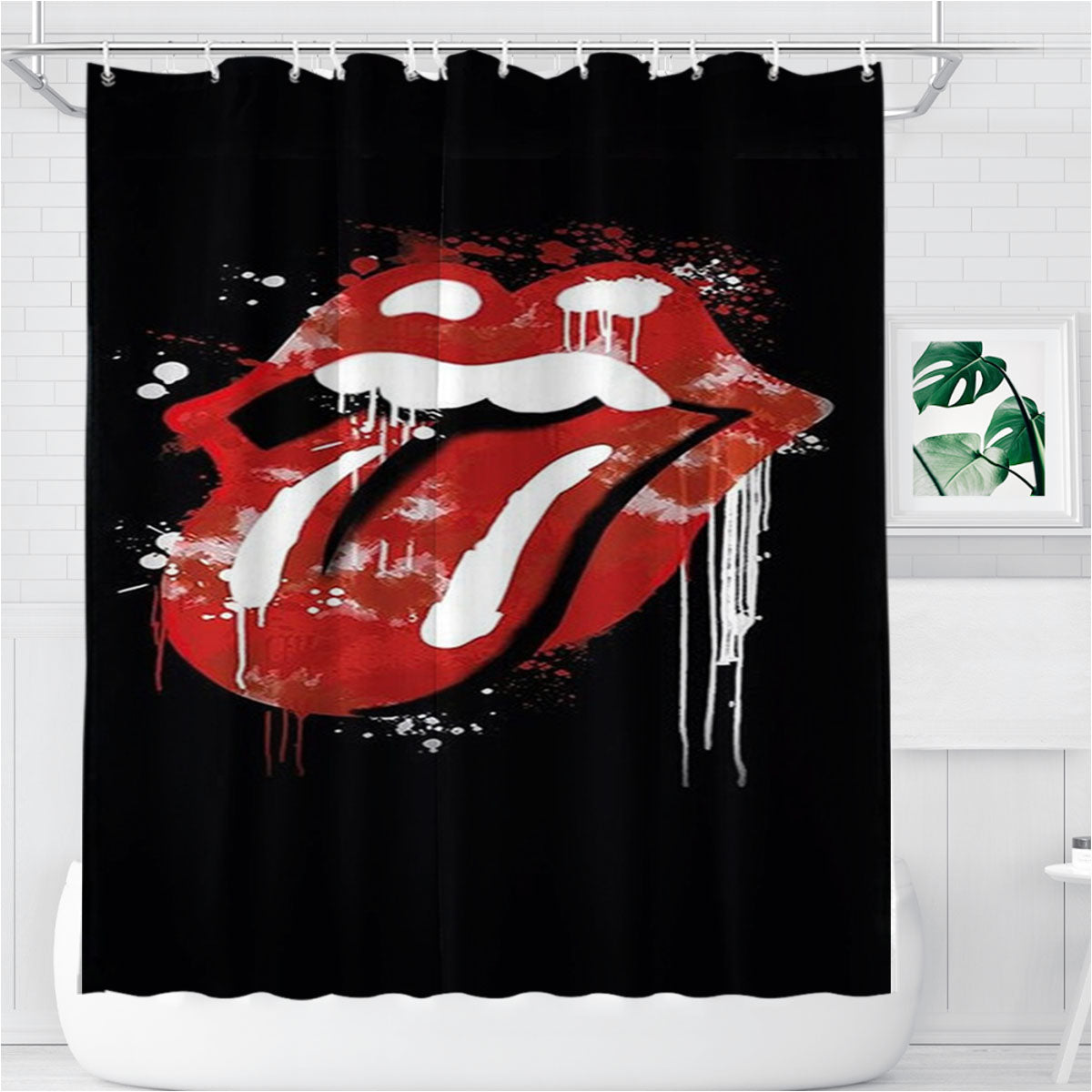 The Rolling Stones Logo Art Bathroom Shower Curtain Fabric Waterproof | 66 X 72 Inch
