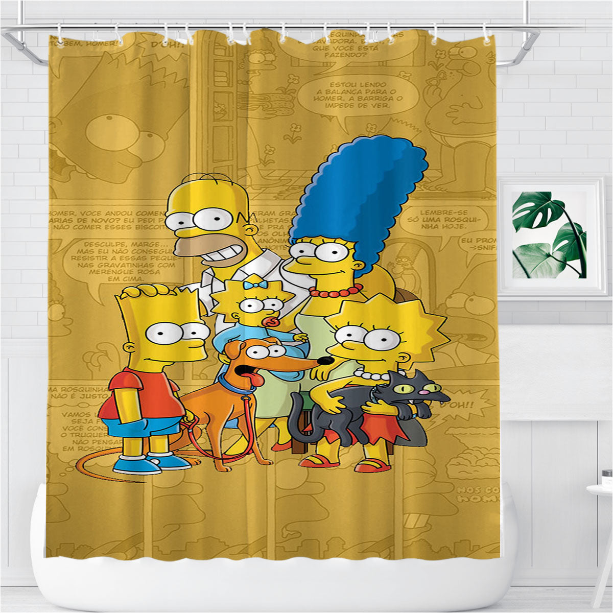 The Simpsons Family Comic Bathroom Shower Curtain Fabric Waterproof | 66 X 72 Inch