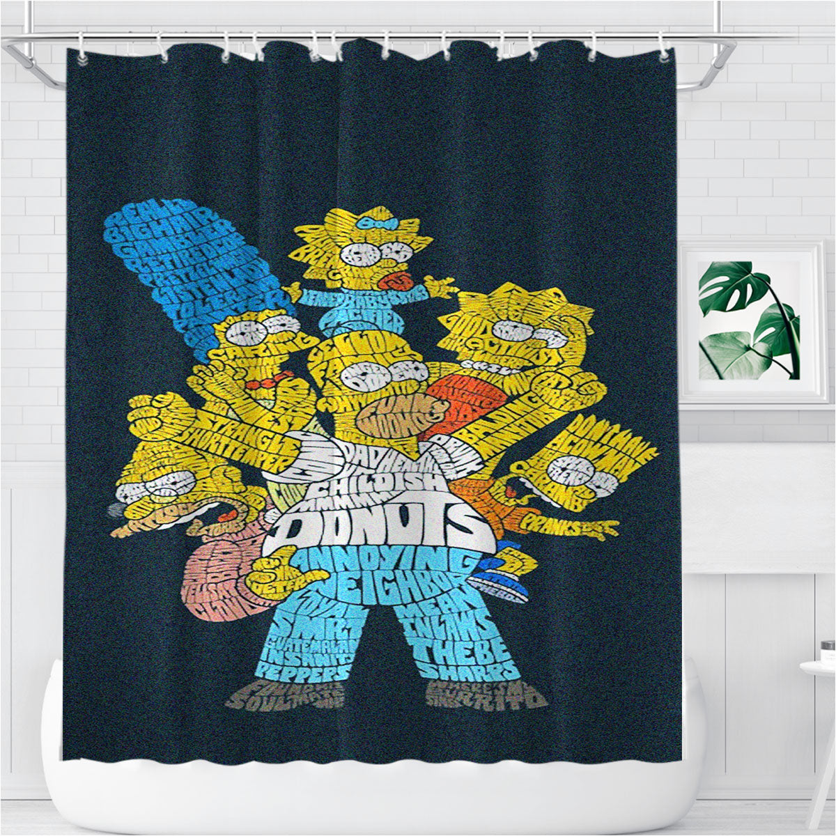 The Simpsons Typography Noise Bathroom Shower Curtain Fabric Waterproof | 66 X 72 Inch