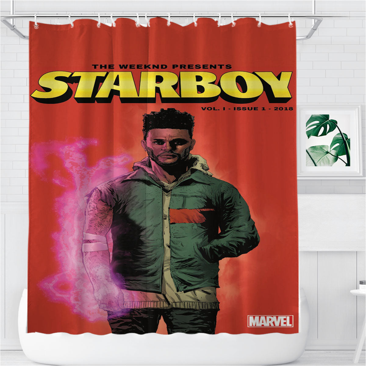 The Weeknd Starboy X Marvel Bathroom Shower Curtain Fabric Waterproof | 66 X 72 Inch