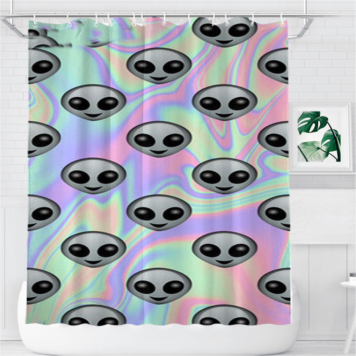 Tie Dye Alien Emoji Bathroom Shower Curtain Fabric Waterproof | 66 X 72 Inch