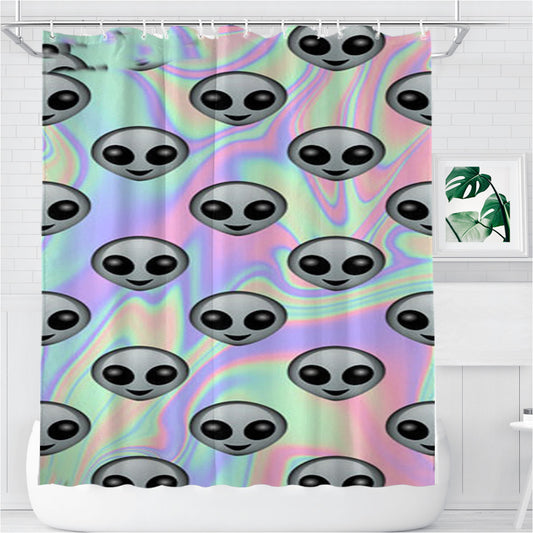 Personalized Tie Dye Alien Emoji Shower Curtain Farmhouse Bathroom Decor