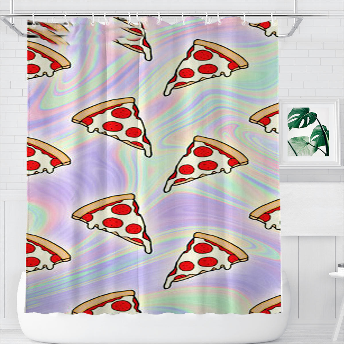 Tie Dye Pizza Slices Bathroom Shower Curtain Fabric Waterproof | 66 X 72 Inch
