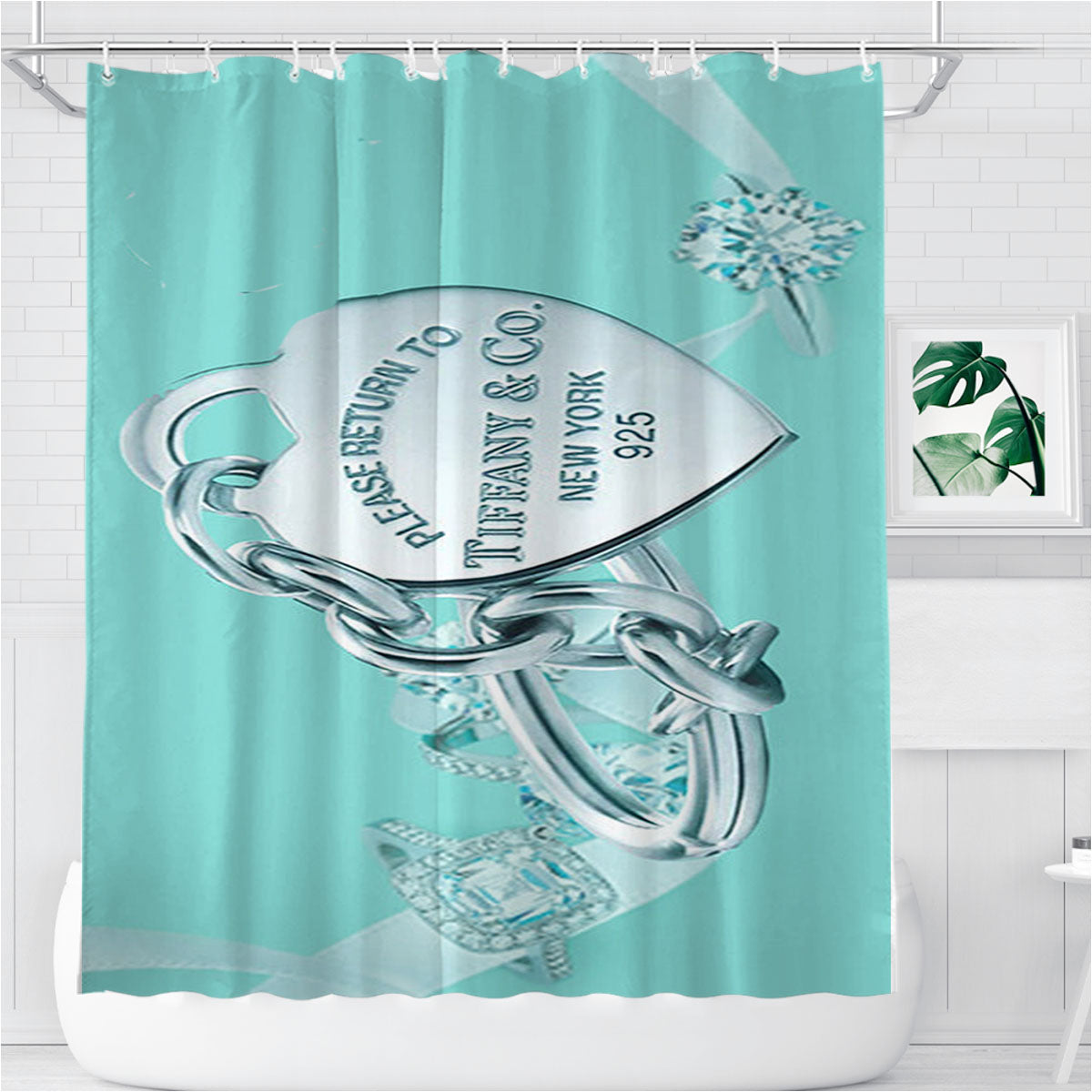 Tiffany And Co Emblem Bathroom Shower Curtain Fabric Waterproof | 66 X 72 Inch
