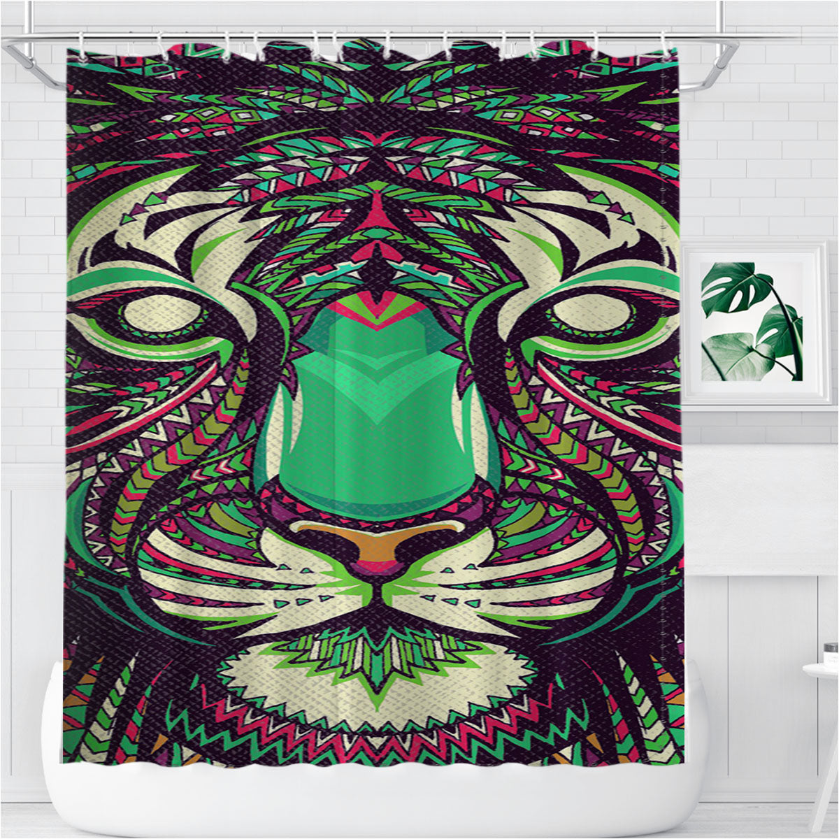 Tiger Aztec Pattern Bathroom Shower Curtain Fabric Waterproof | 66 X 72 Inch
