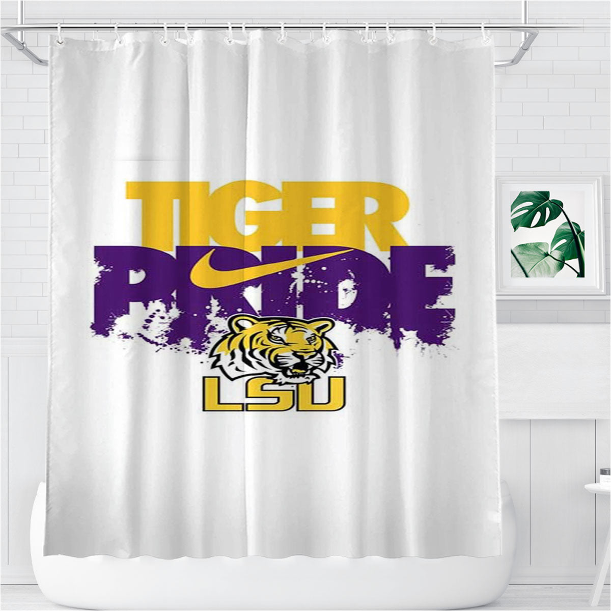 Tiger Pride Lsu Bathroom Shower Curtain Fabric Waterproof | 66 X 72 Inch