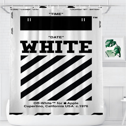 Time Date Stripe Off White Abloh Bathroom Shower Curtain Fabric Waterproof | 66 X 72 Inch