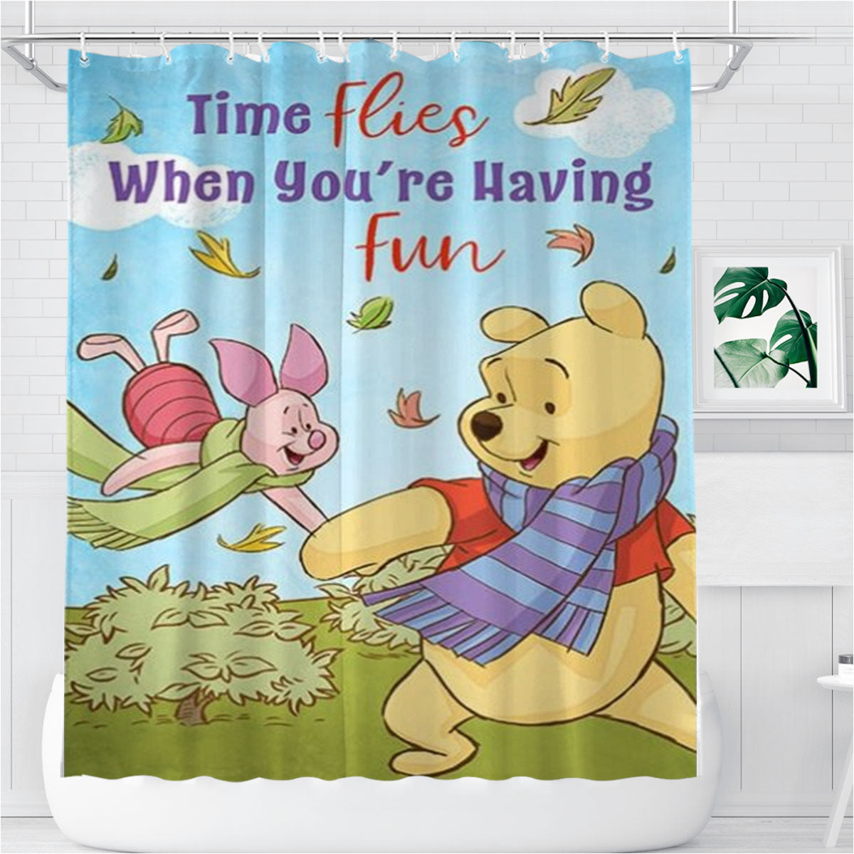 Time Flies Pooh And Piglet Bathroom Shower Curtain Fabric Waterproof | 66 X 72 Inch