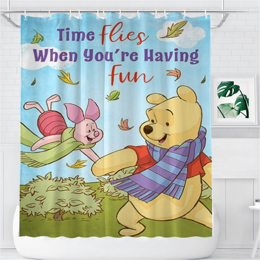 Personalized Time Flies Pooh And Piglet Shower Curtain Farmhouse Bathroom Decor