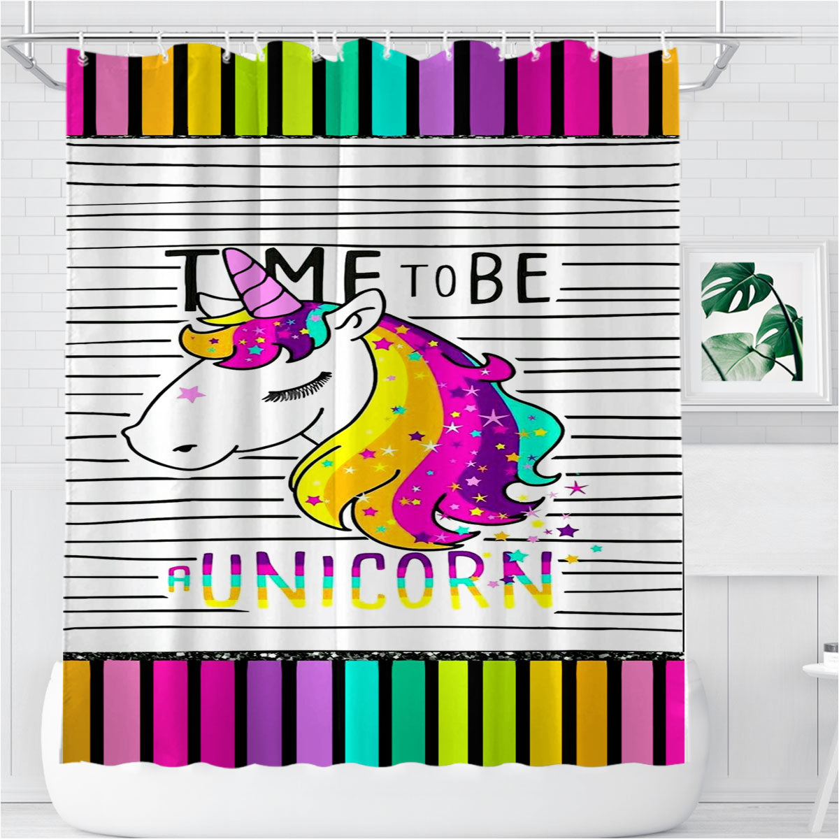 Time To Be A Unicorn Colorful Bathroom Shower Curtain Fabric Waterproof | 66 X 72 Inch