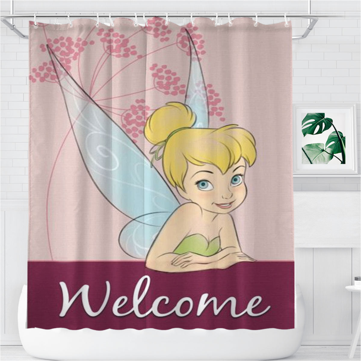 Tinker Bell Welcome Bathroom Shower Curtain Fabric Waterproof | 66 X 72 Inch