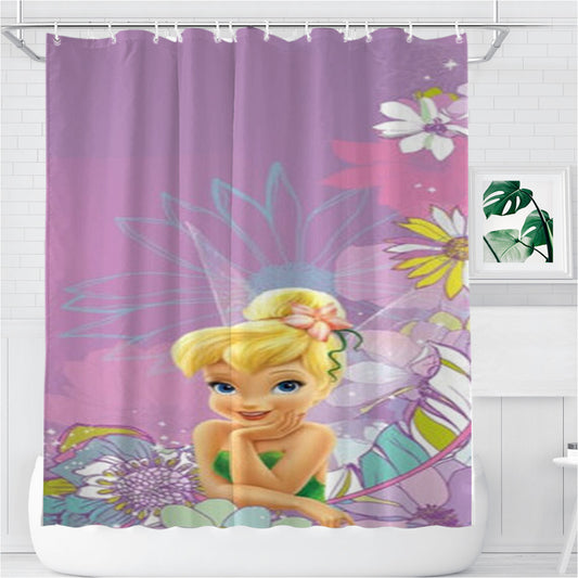 Personalized Tinkerbell Fairy Floral Shower Curtain Farmhouse Bathroom Decor