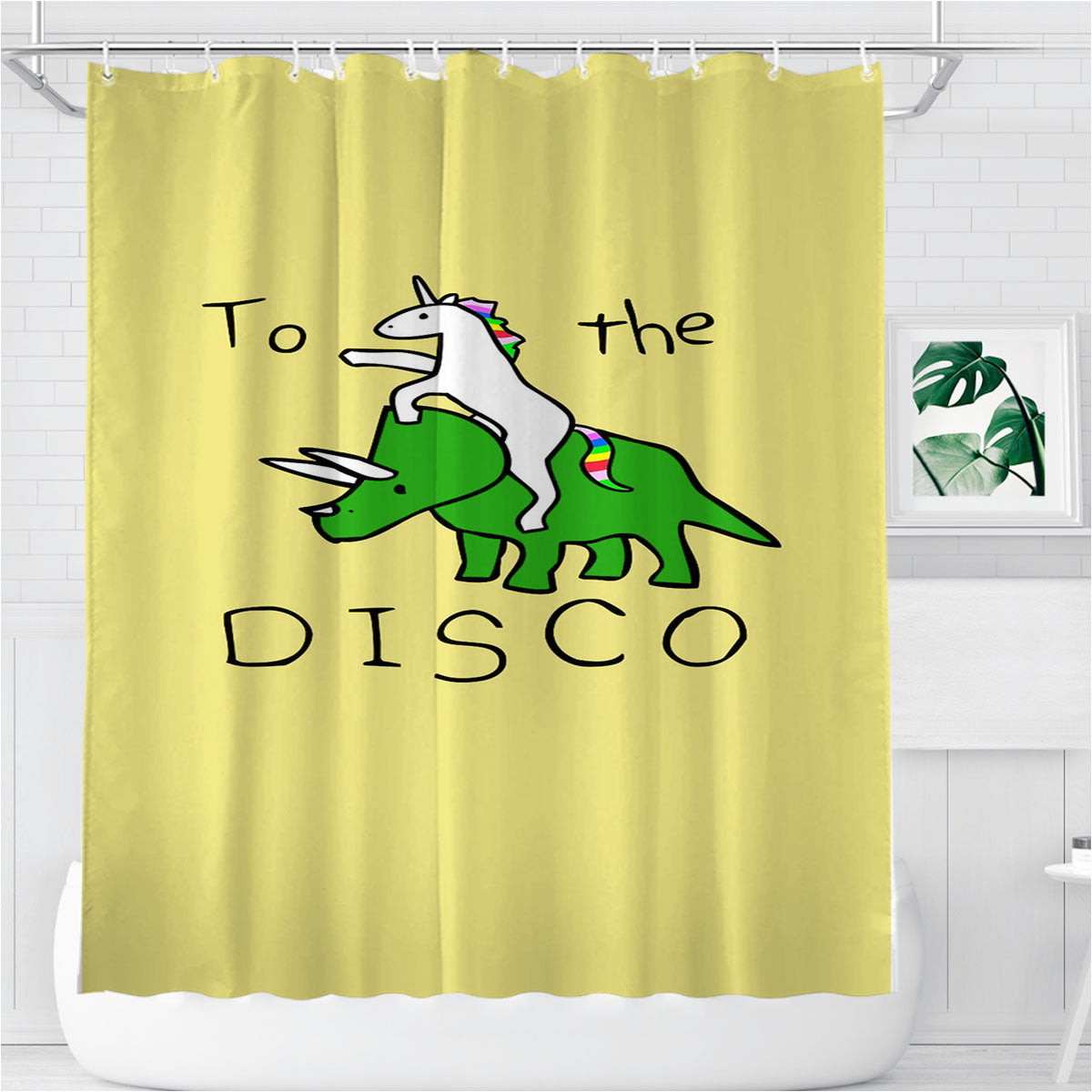 To The Disco Unicorn Rhinoceros Funny Animal Cartoon Bathroom Shower Curtain Fabric Waterproof | 66 X 72 Inch