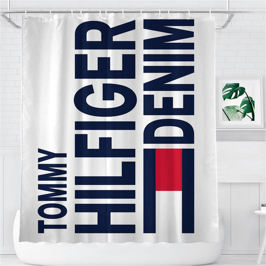 Tommy Hilfiger Denim Logo Bathroom Shower Curtain Fabric Waterproof | 66 X 72 Inch