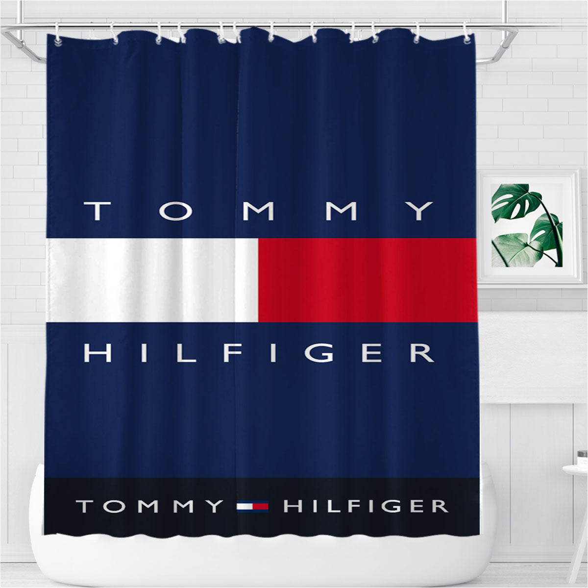 Tommy Hilfiger Wallpaper Mobile Bathroom Shower Curtain Fabric Waterproof | 66 X 72 Inch