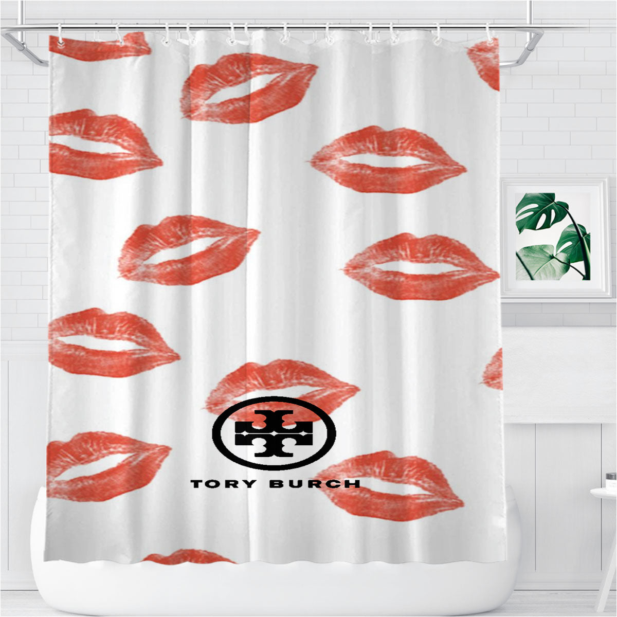 Tory Burch Big Kiss Red Lips Bathroom Shower Curtain Fabric Waterproof | 66 X 72 Inch