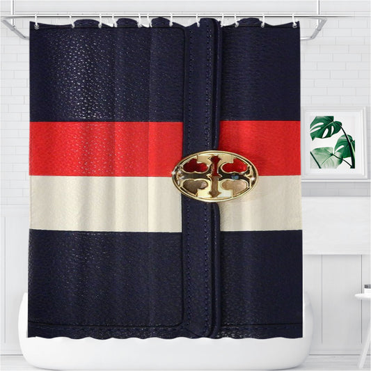 Personalized Tory Burch Blue Duet Striped Continental Envelope Wallet Shower Curtain Farmhouse Bathroom Decor