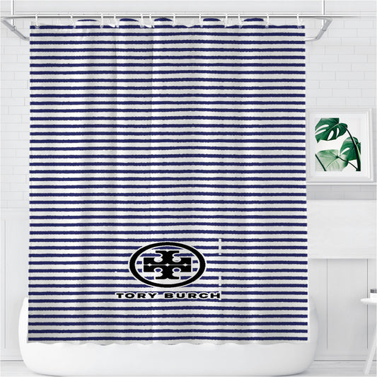 Personalized Tory Burch Blue White Wallpaper Shower Curtain Farmhouse Bathroom Decor