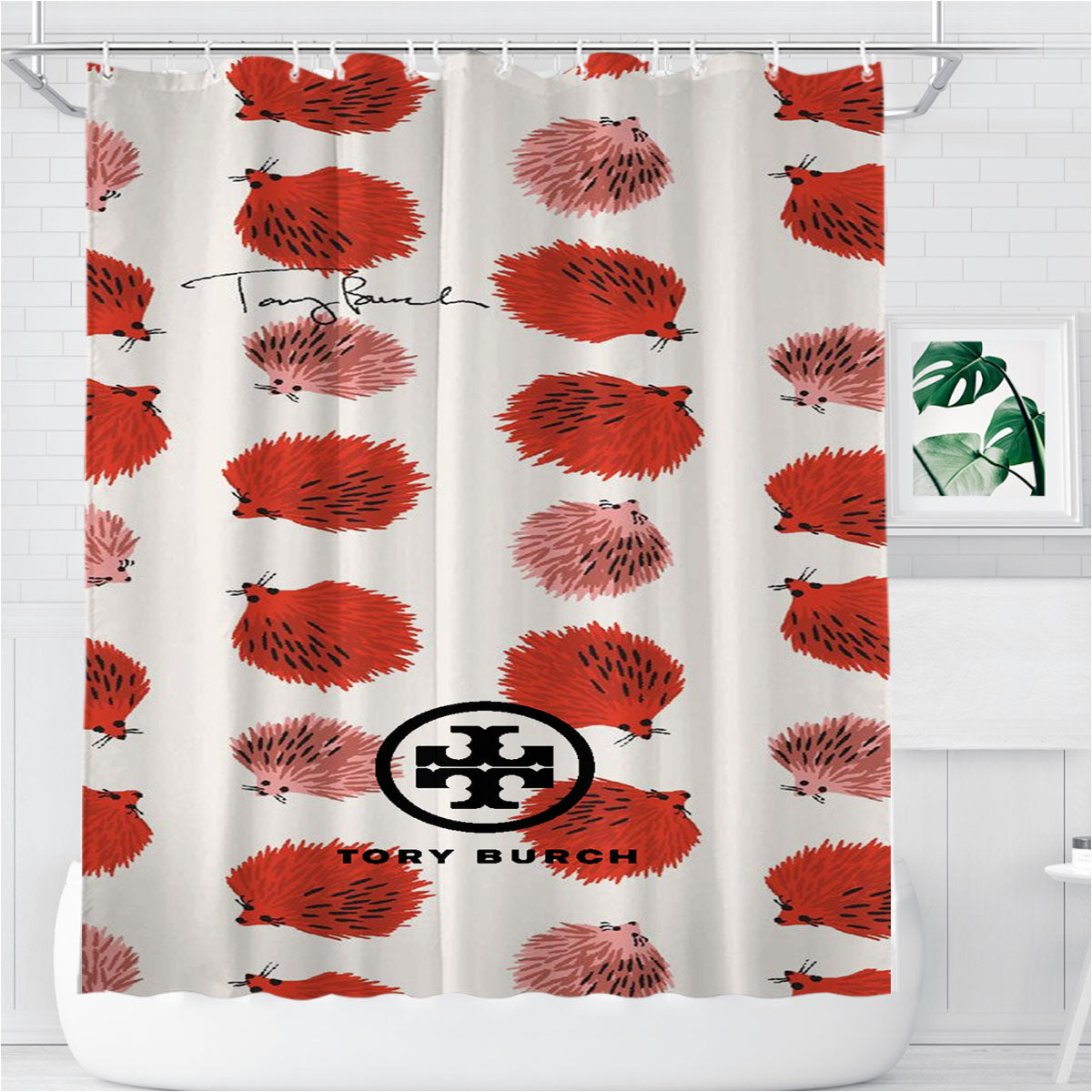 Tory Burch Hedgehog Pattern Bathroom Shower Curtain Fabric Waterproof | 66 X 72 Inch