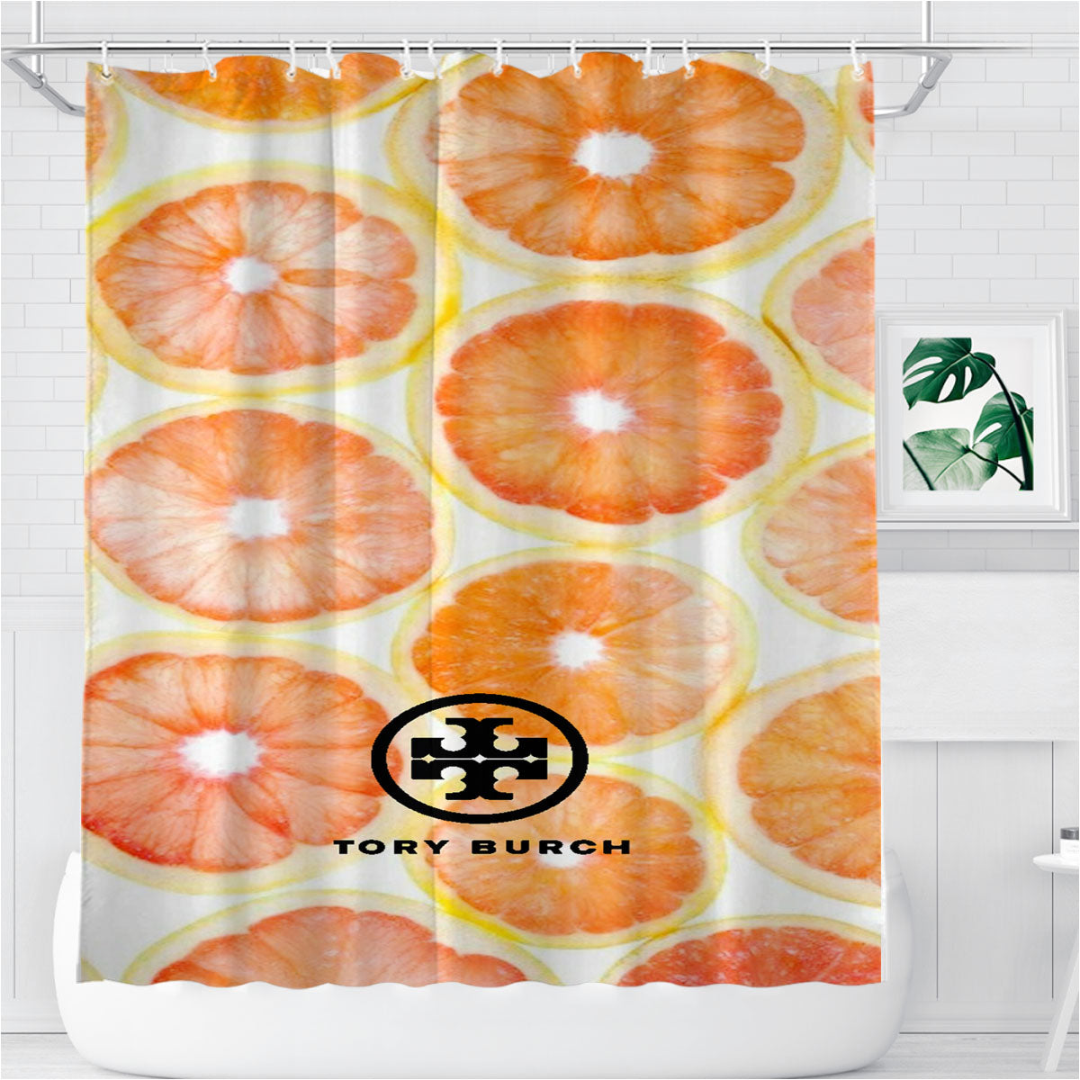 Tory Burch Orange Wallpaper Bathroom Shower Curtain Fabric Waterproof | 66 X 72 Inch