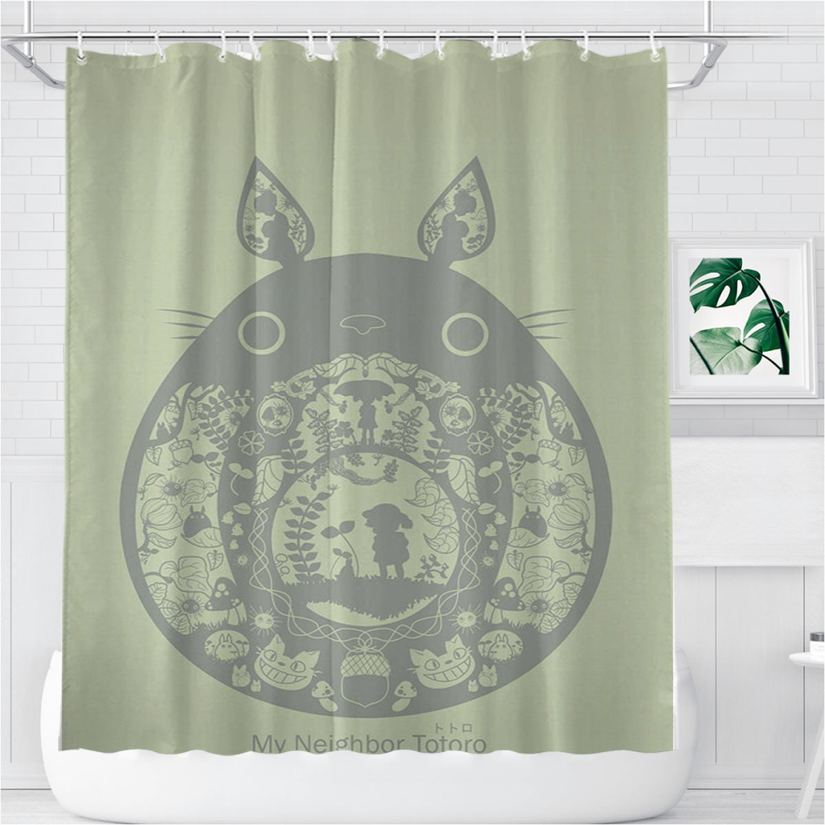 Totoro Pattern Arts Bathroom Shower Curtain Fabric Waterproof | 66 X 72 Inch