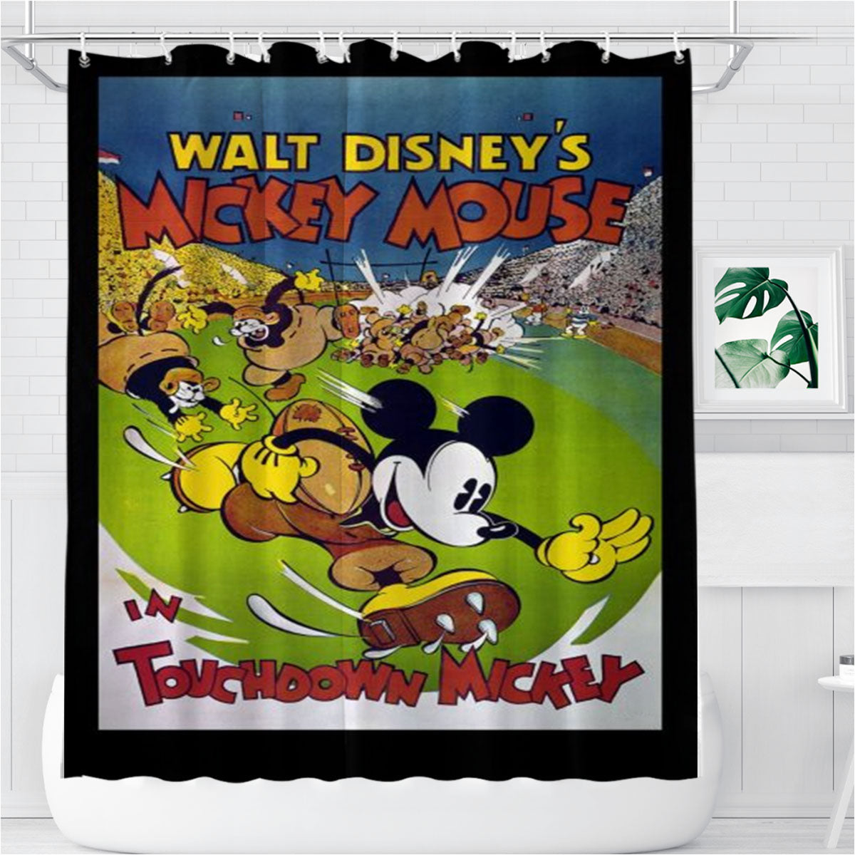 Touchdown Mickey Classic Poster-Recovered Bathroom Shower Curtain Fabric Waterproof | 66 X 72 Inch