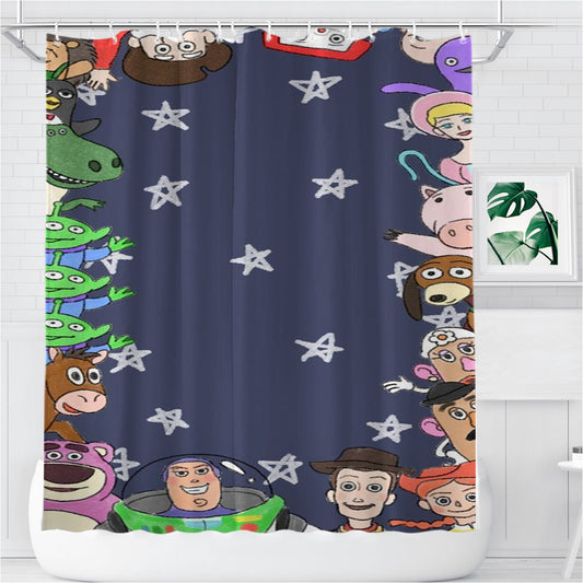 Personalized Toy Story And The Star Alien Pattern Shower Curtain Farmhouse Bathroom Decor