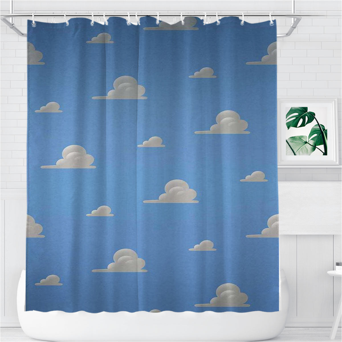 Toy Story Sky Blue Clouds Pattern Bathroom Shower Curtain Fabric Waterproof | 66 X 72 Inch