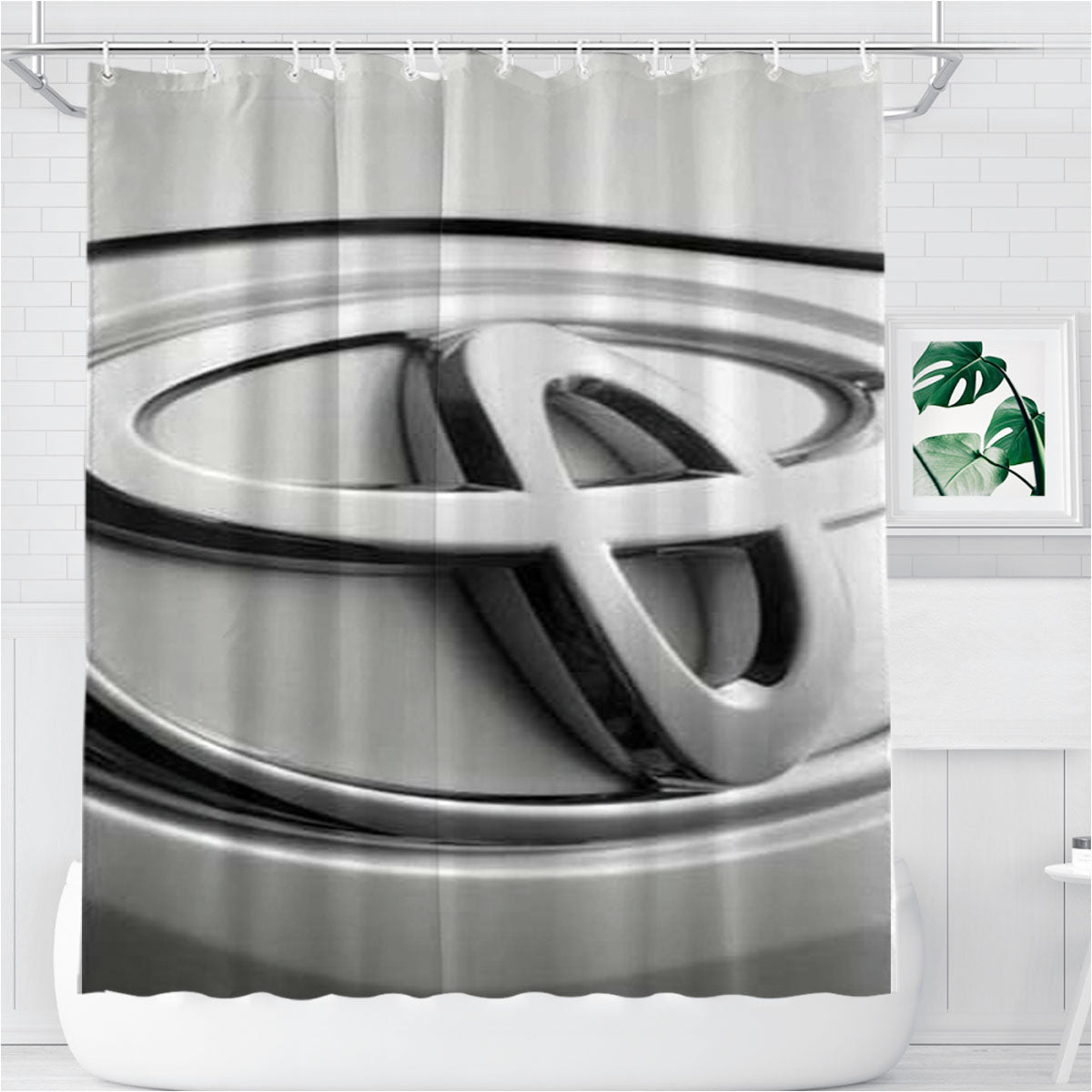Toyota Logo Chrome Bathroom Shower Curtain Fabric Waterproof | 66 X 72 Inch