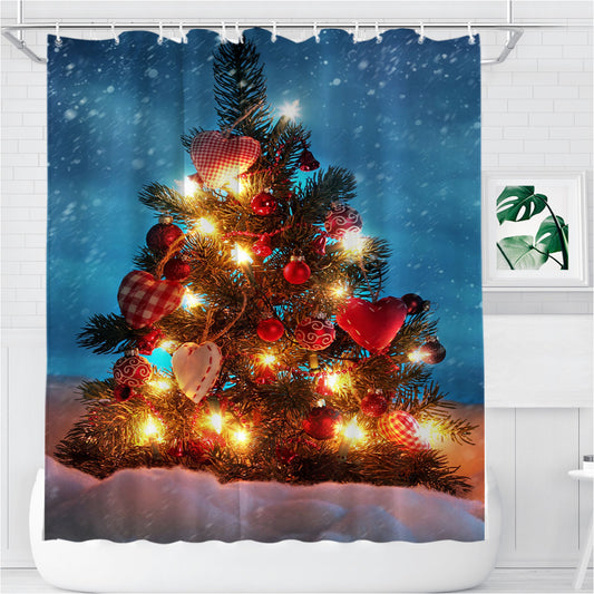 Tree Lamp Christmas Bathroom Shower Curtain Fabric Waterproof | 66 X 72 Inch