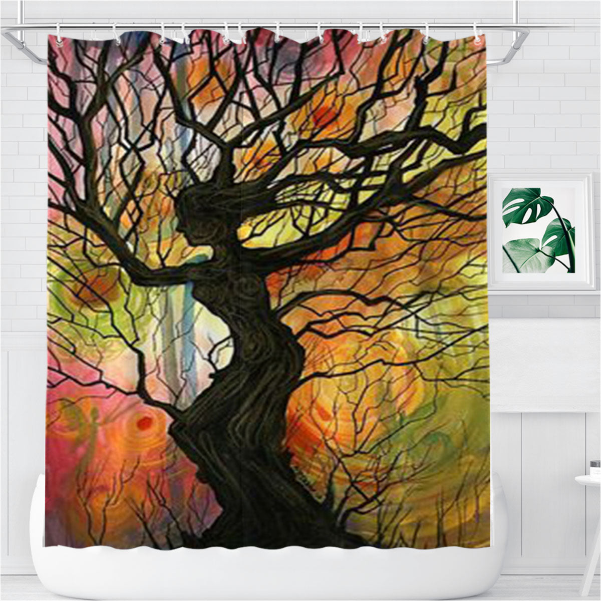 Tree Love Floral 2 Bathroom Shower Curtain Fabric Waterproof | 66 X 72 Inch