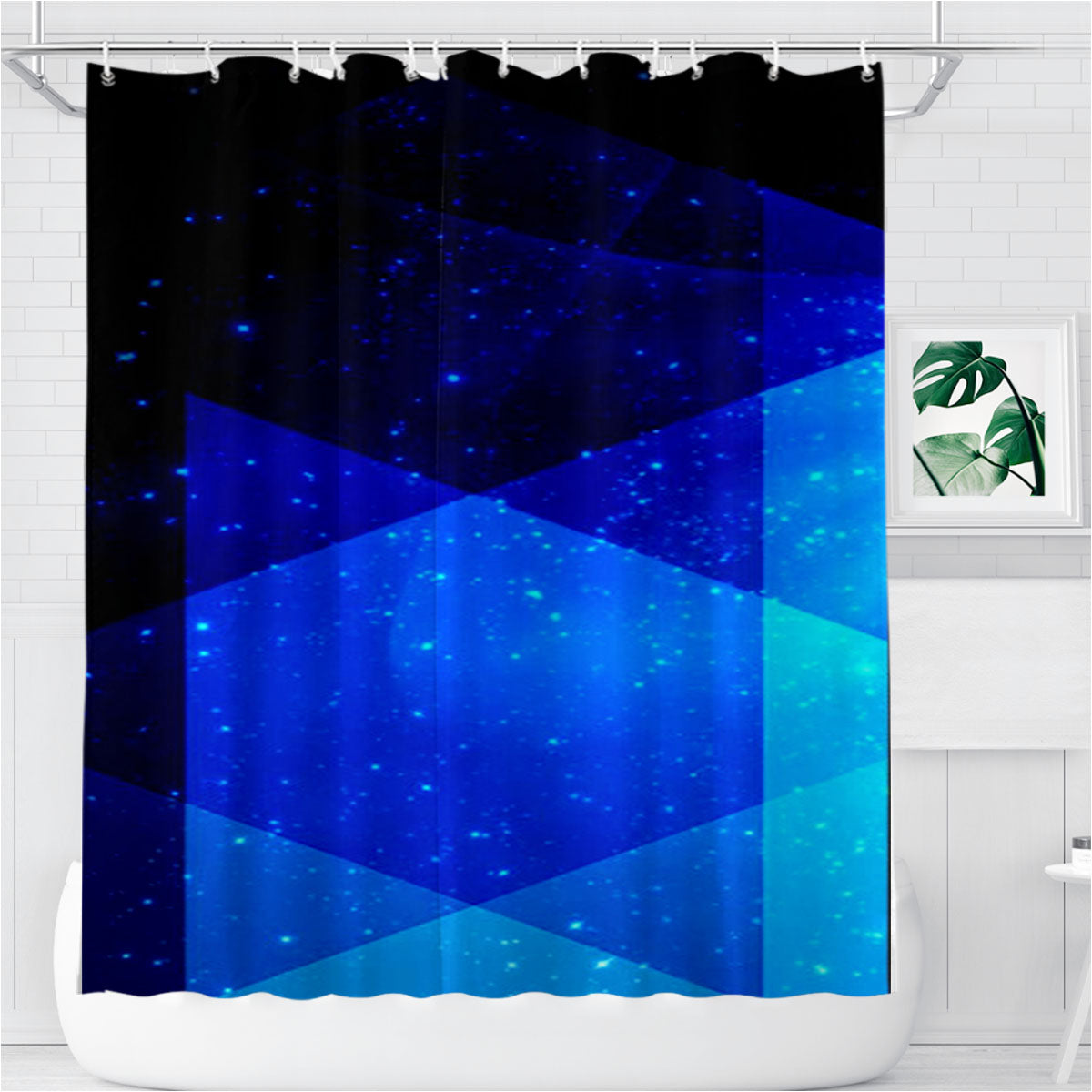 Triangle Pattern Blue Galaxy Bathroom Shower Curtain Fabric Waterproof | 66 X 72 Inch