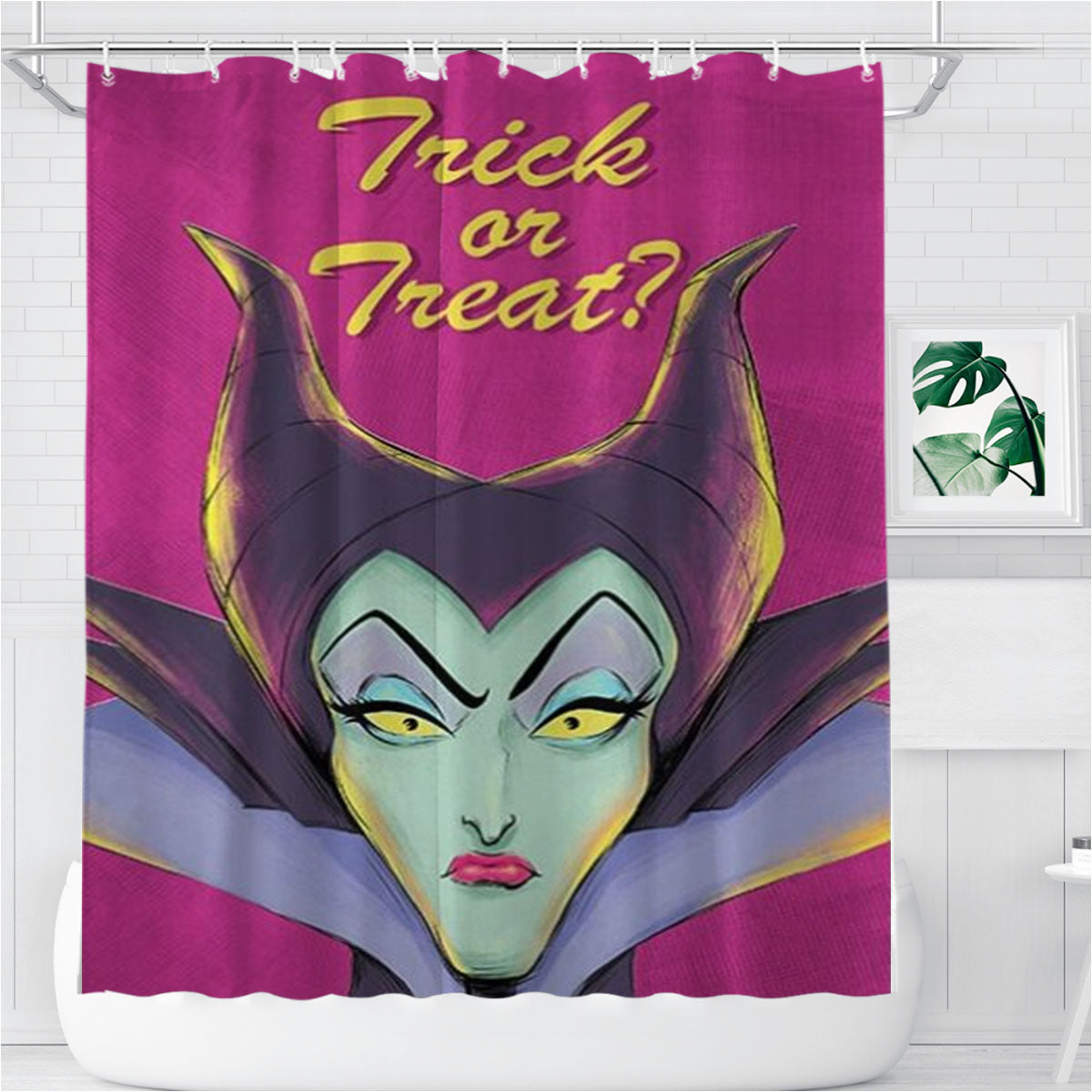 Trick Or Treat Maleficent Bathroom Shower Curtain Fabric Waterproof | 66 X 72 Inch