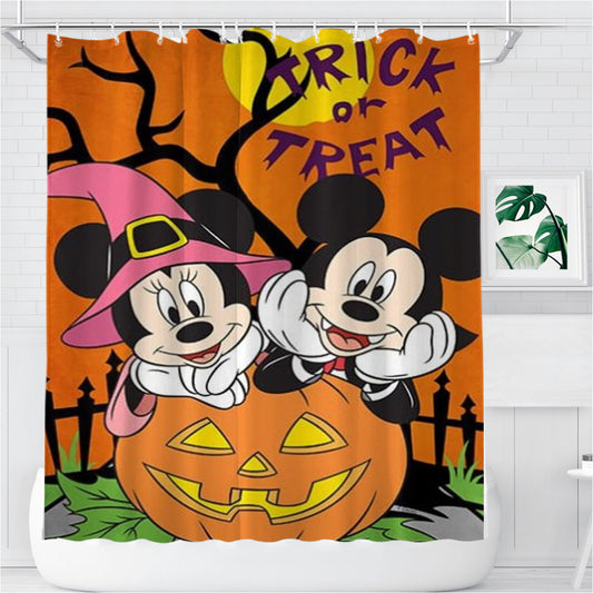 Trick Or Treat Mickey And Minnie Bathroom Shower Curtain Fabric Waterproof