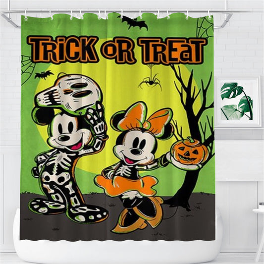 Personalized Trick Or Treat Mickey And Minnie Mouse Shower Curtain Farmhouse Bathroom Decor