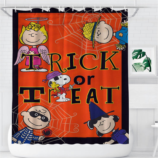 Trick Or Treat Peanuts Gang Bathroom Shower Curtain Fabric Waterproof