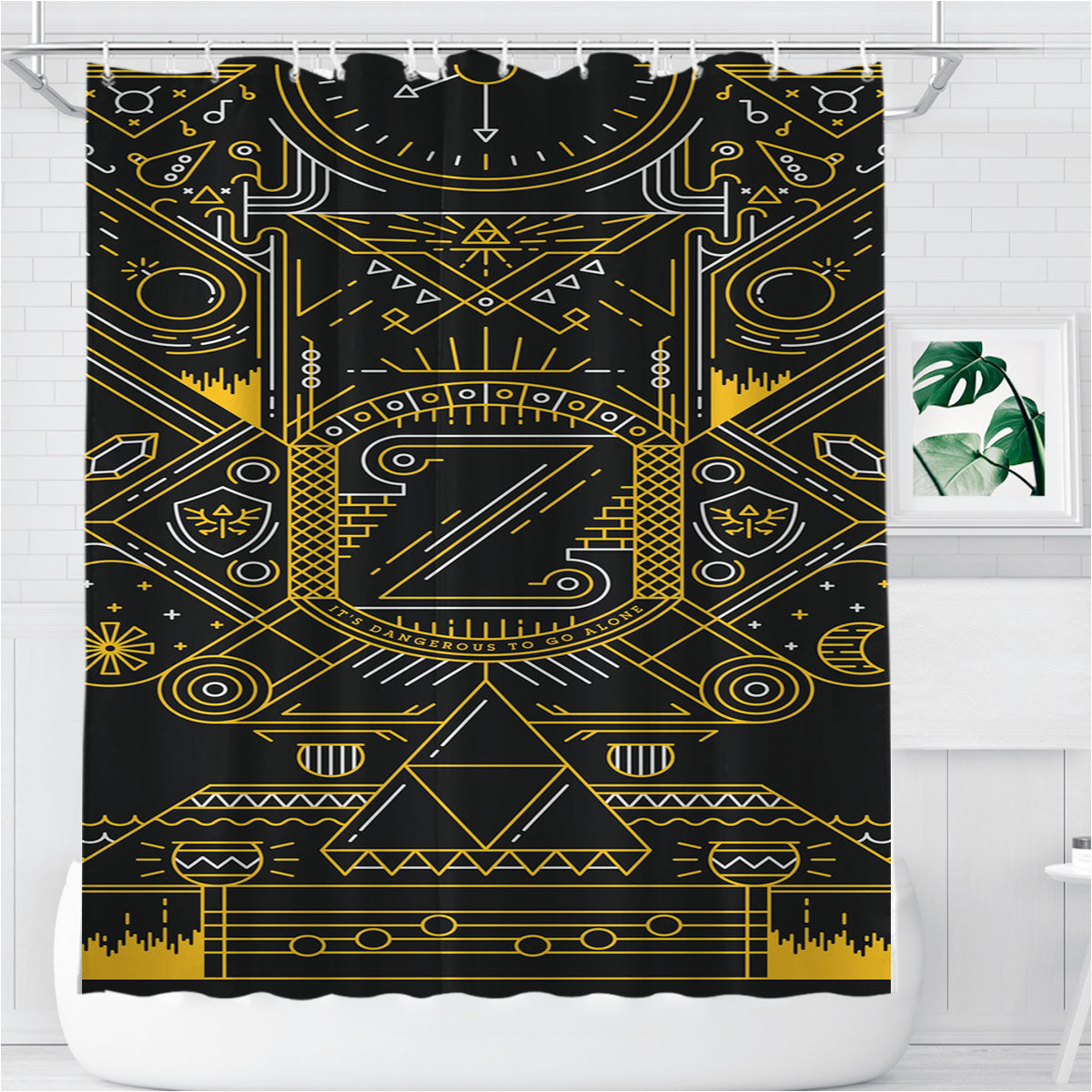 Triforce Zelda Aztec Pattern Bathroom Shower Curtain Fabric Waterproof | 66 X 72 Inch