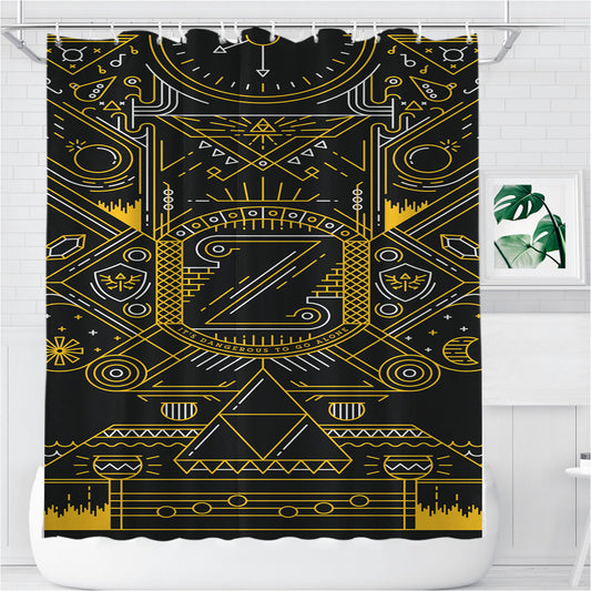 Personalized Triforce Zelda Aztec Pattern Shower Curtain Farmhouse Bathroom Decor